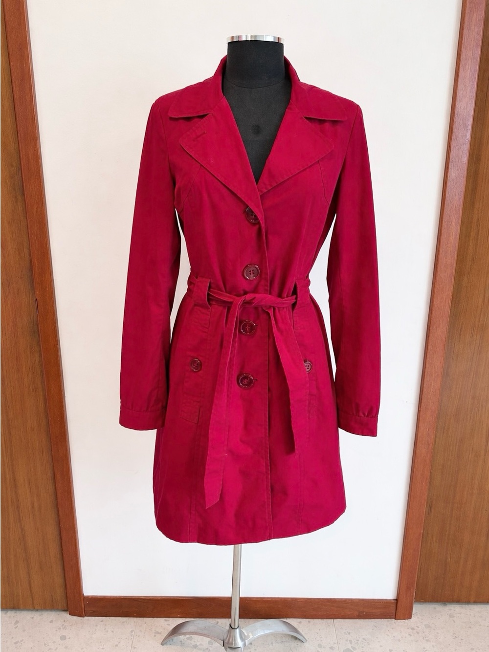 Vintage Smart Set Classic Red Cotton Blend Spring Trench Coat